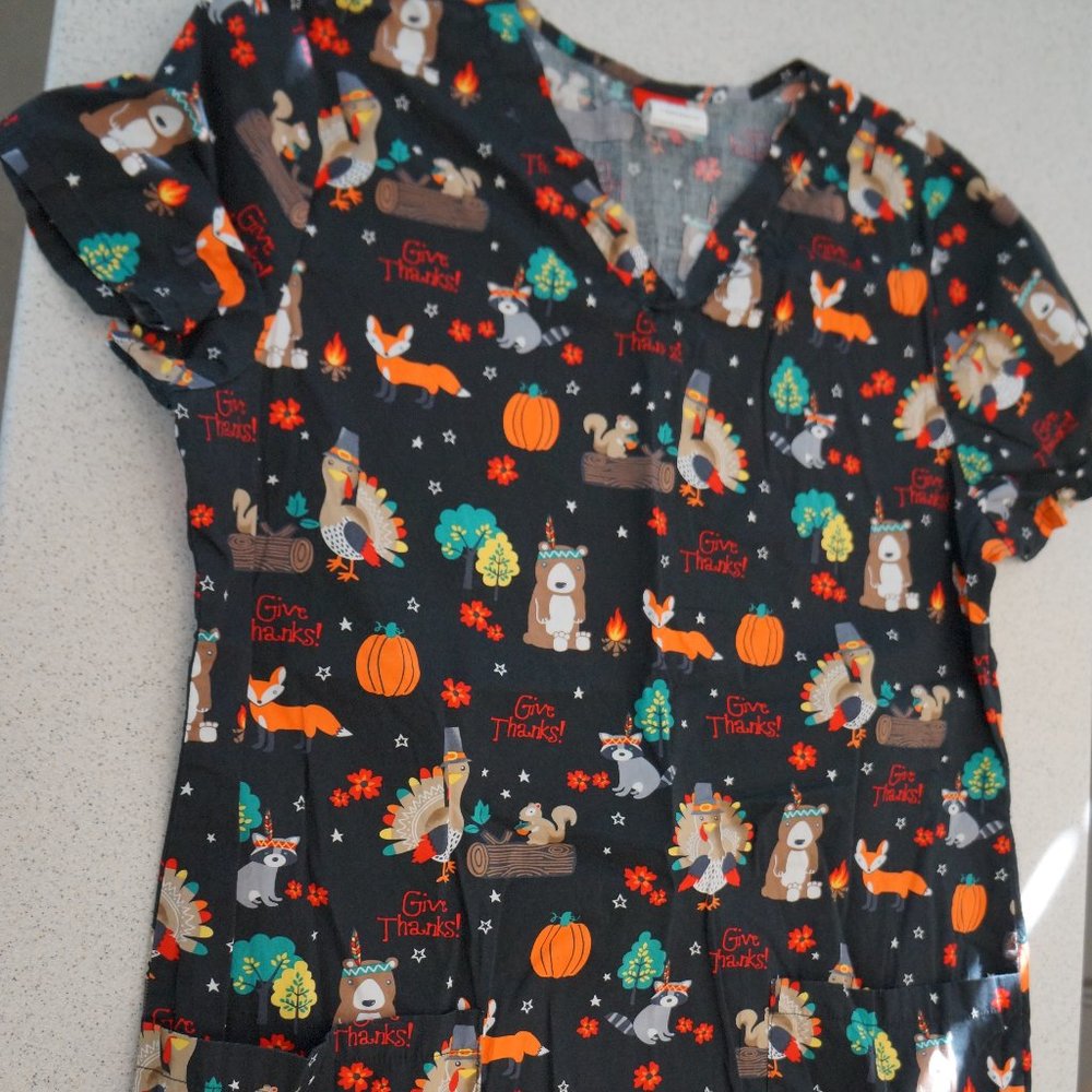 Dickies "Give Thanks" Thanksgiving Turkey Women's Scrub Top